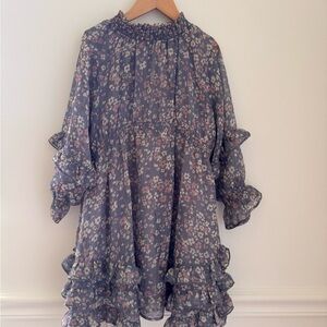 Floral Kids Dress in Blue and Pink
